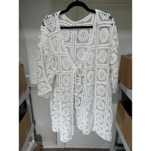 Unbranded Crochet Cardigan Womens XL White Granny Square Cottagecore Beach